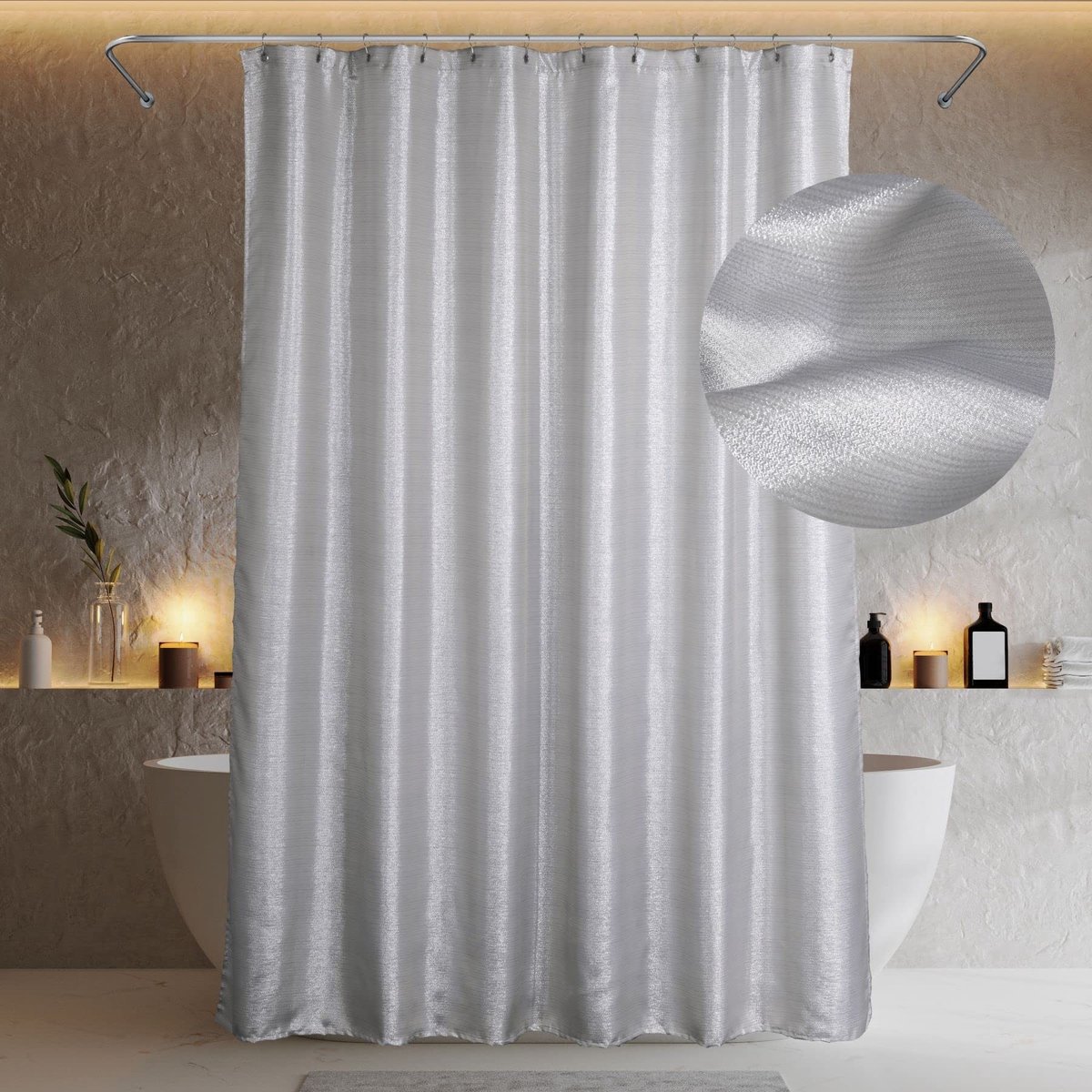 Omgoods - Glanzend Grijs Douchgordijn 183 x 214 cm