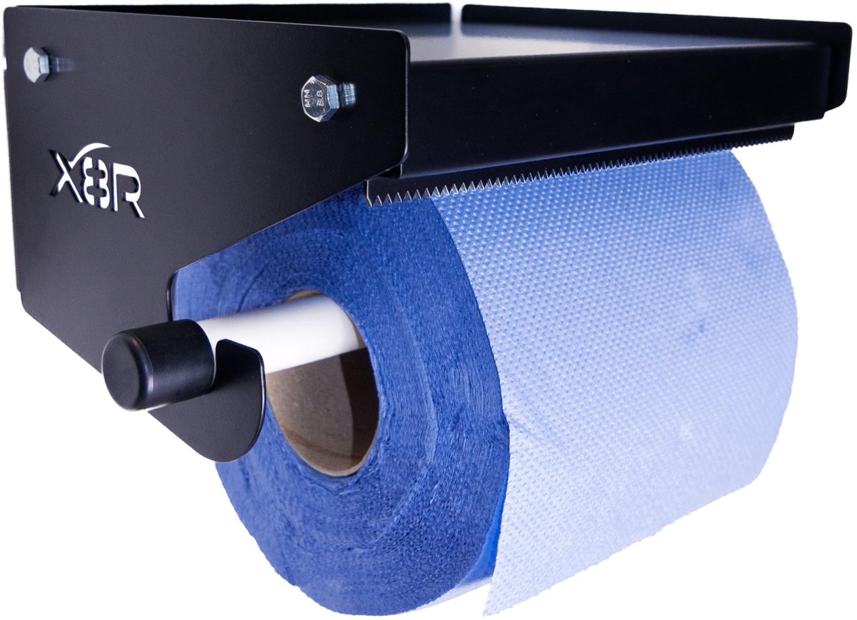 Omgoods - Zwarte Rolhanddoek Dispenser met Opbergplank - Wandmontage van Staal