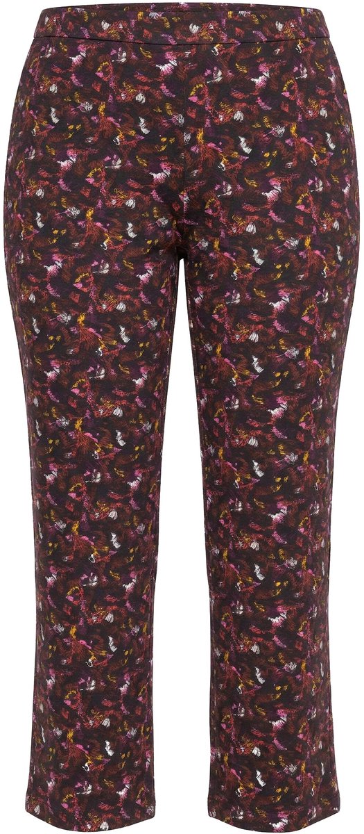 Ulla Popken - Dames - Jersey broek met print wijde pijp elastische tailleband - Robijnrood - Maat 50+