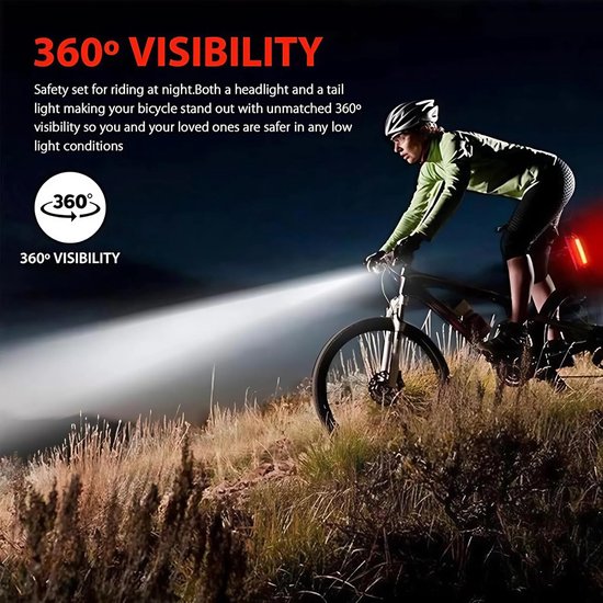 Oplaadbaar LED Fietslampen Set - Voor- & Achterlicht - Waterdicht - voor Veiligheid & Nachtfietsen — afbeelding 5