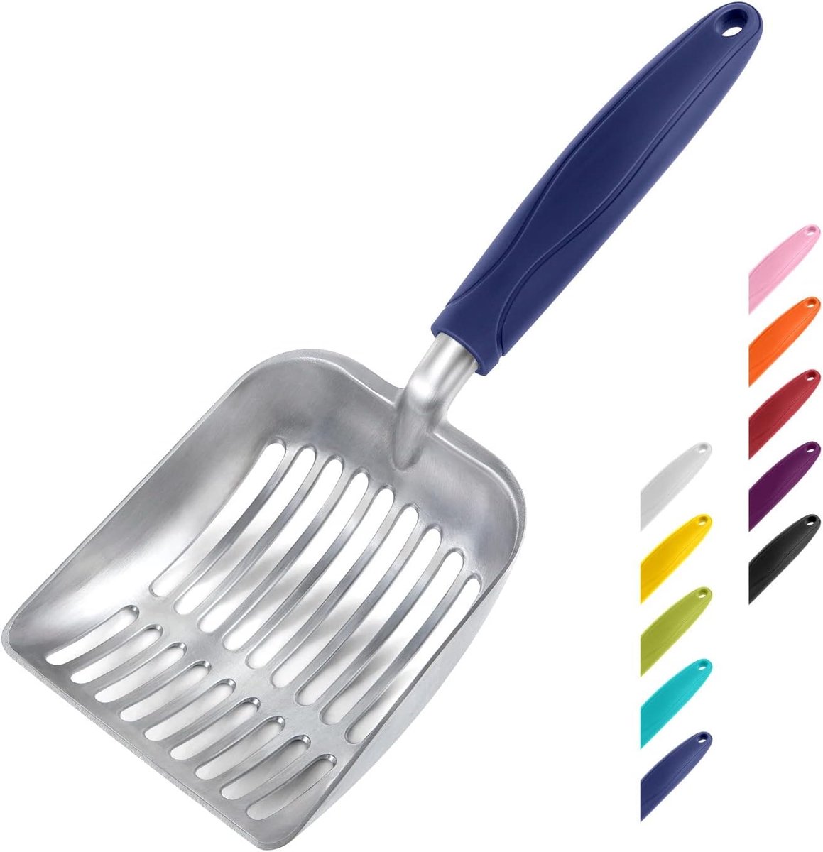 Aluminium Kattenbakschep - Lange Handgreep - Diepe Zeefschep - Duurzaam & Stevig - voor Kattenbak - Blauw - 28x10.8x3.5cm - 1 Stuk