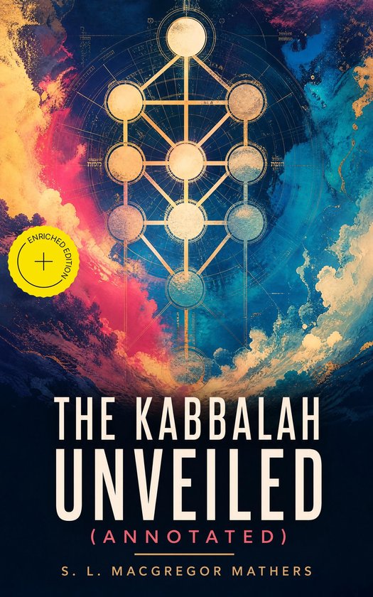 De Kabbalah Ontsluierd (Gecorrigeerde editie) met een levensboom-illustratie, met tekst en een hemelse achtergrond.