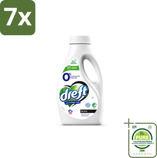 7 x Dreft - Vloeibaar Wasmiddel - 0% Donkere Was - Kleurbescherming - 19 Wasbeurten - Grootverpakking - Wasmiddel Donkere Kleding - Wasmiddel Gevoelige Huid - Parfumvrij Wasmiddel - Biologisch Wasmiddel - Milieuvriendelijk Wasmiddel