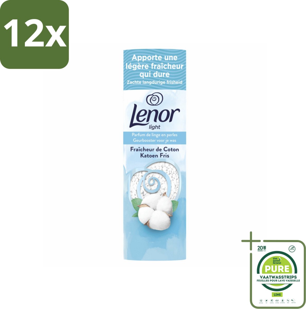 Lenor Light - Geurbooster - Katoen Fris - Non-Stop Frisheid - 19 Wasbeurten - Voordeelverpakking - 12 stuks - Lenor Geurbooster - Wasparels
