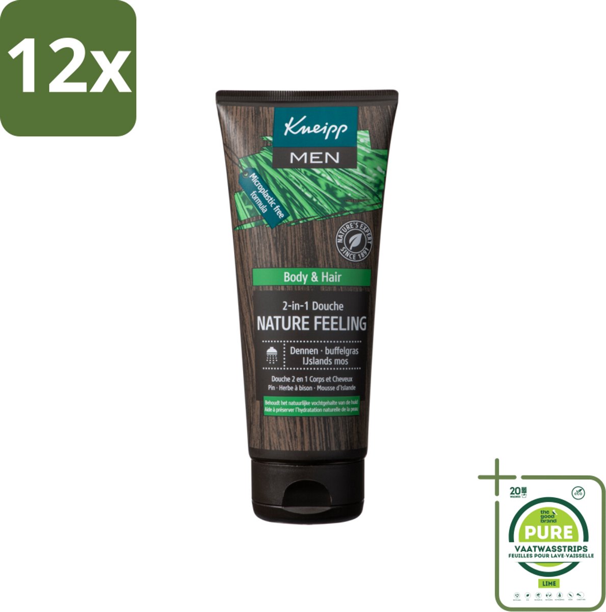 Kneipp - Douchegel - Men - Nature Feeling - 2-in-1 - 200 ml - Voordeelverpakking - 12 stuks - Douchegel - Mannen
