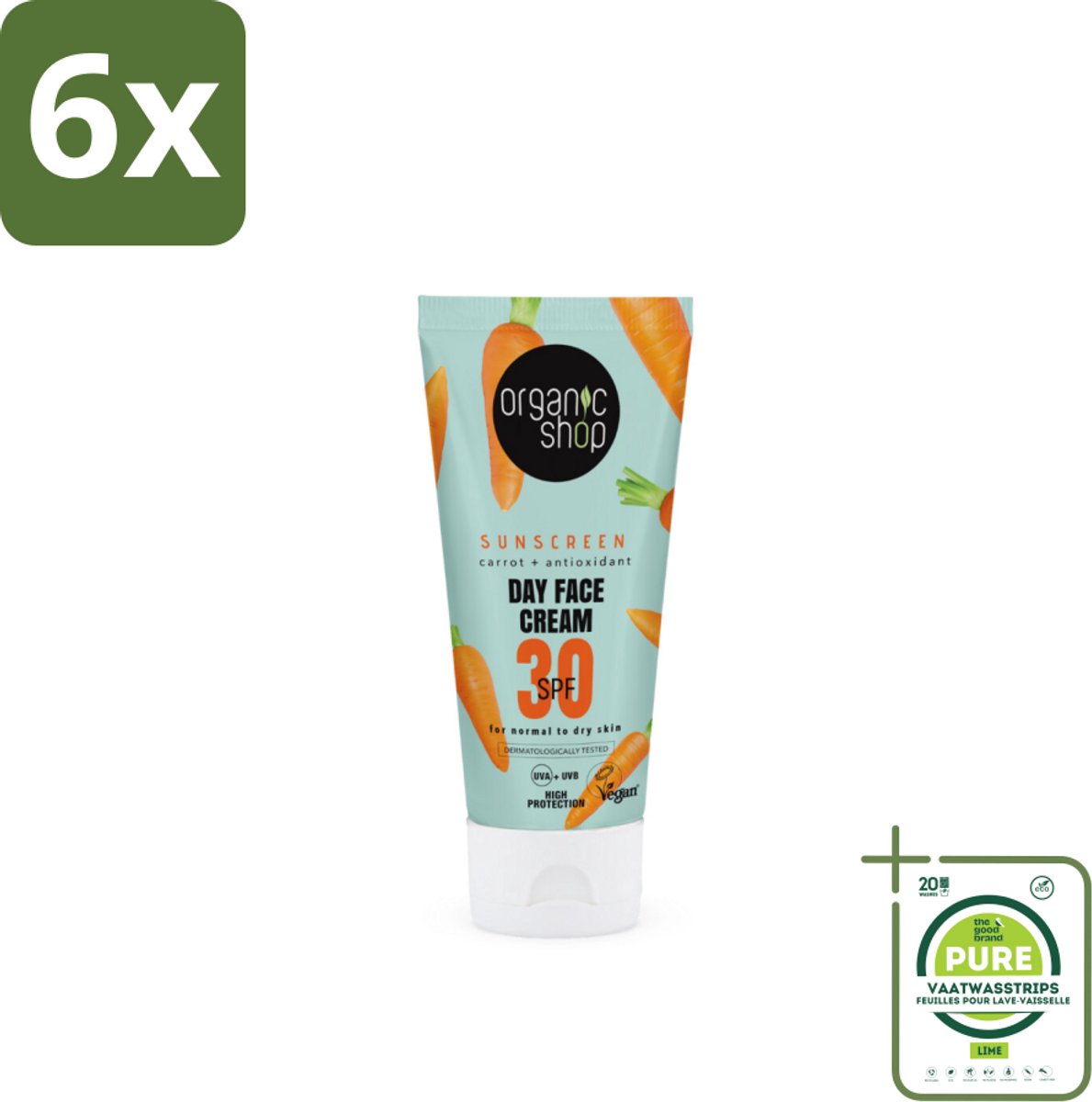 Organic Shop - Zonnebrandcrème Gezicht SPF 30 - Normale Huid - 50 ml - Voordeelverpakking - 6 stuks - Zonnebrandcrème - Gezichtscrème