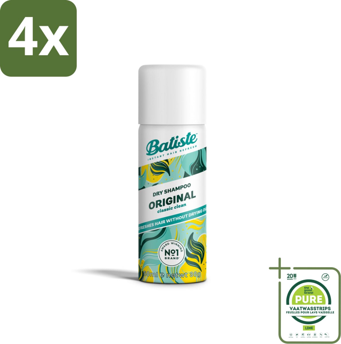Batiste - Classic Clean - Droogshampoo - Koele en Schone Geur - Verfrist en Geeft Grip - 50ml - Voordeelverpakking - 4 stuks - Droogshampoo - Fris haar