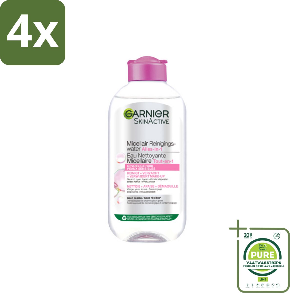 Garnier - SkinActive - Micellair Water - Gevoelige Huid - Gezichtsreiniger - 200 ml - Voordeelverpakking - 4 stuks - Micellair water - Gezichtsreiniger