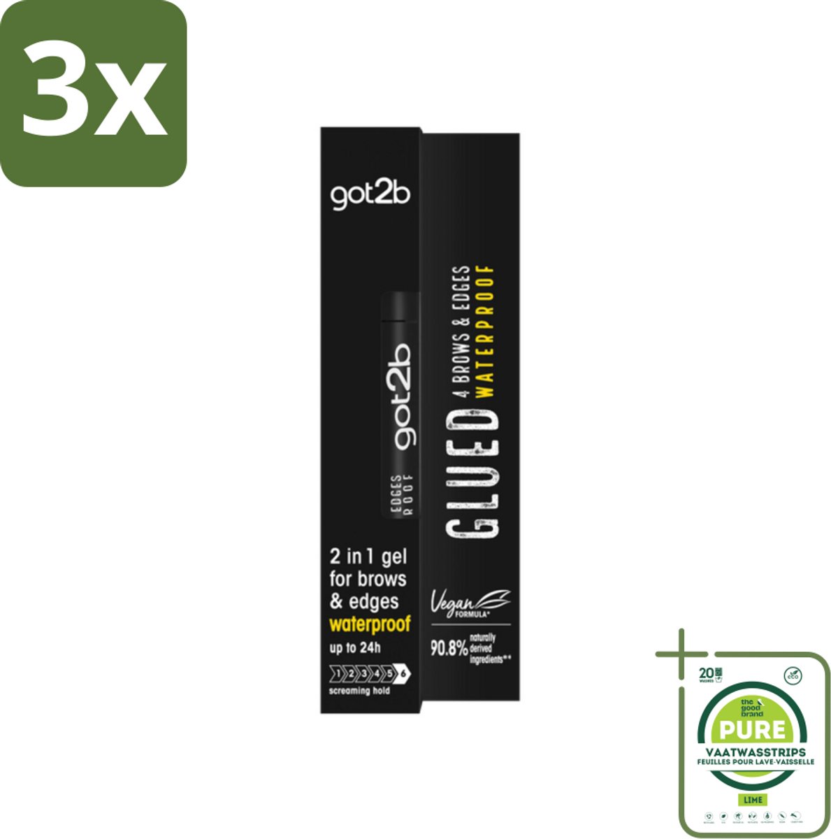 3 x Got2B - Wenkbrauwgel - 4 Brows & Edges Waterproof Transparant - 16 ml - Grootverpakking - Wenkbrauwen Stylen - Haarranden Stylen - Waterdichte Gel - Strakke Brows - Babyhaartjes