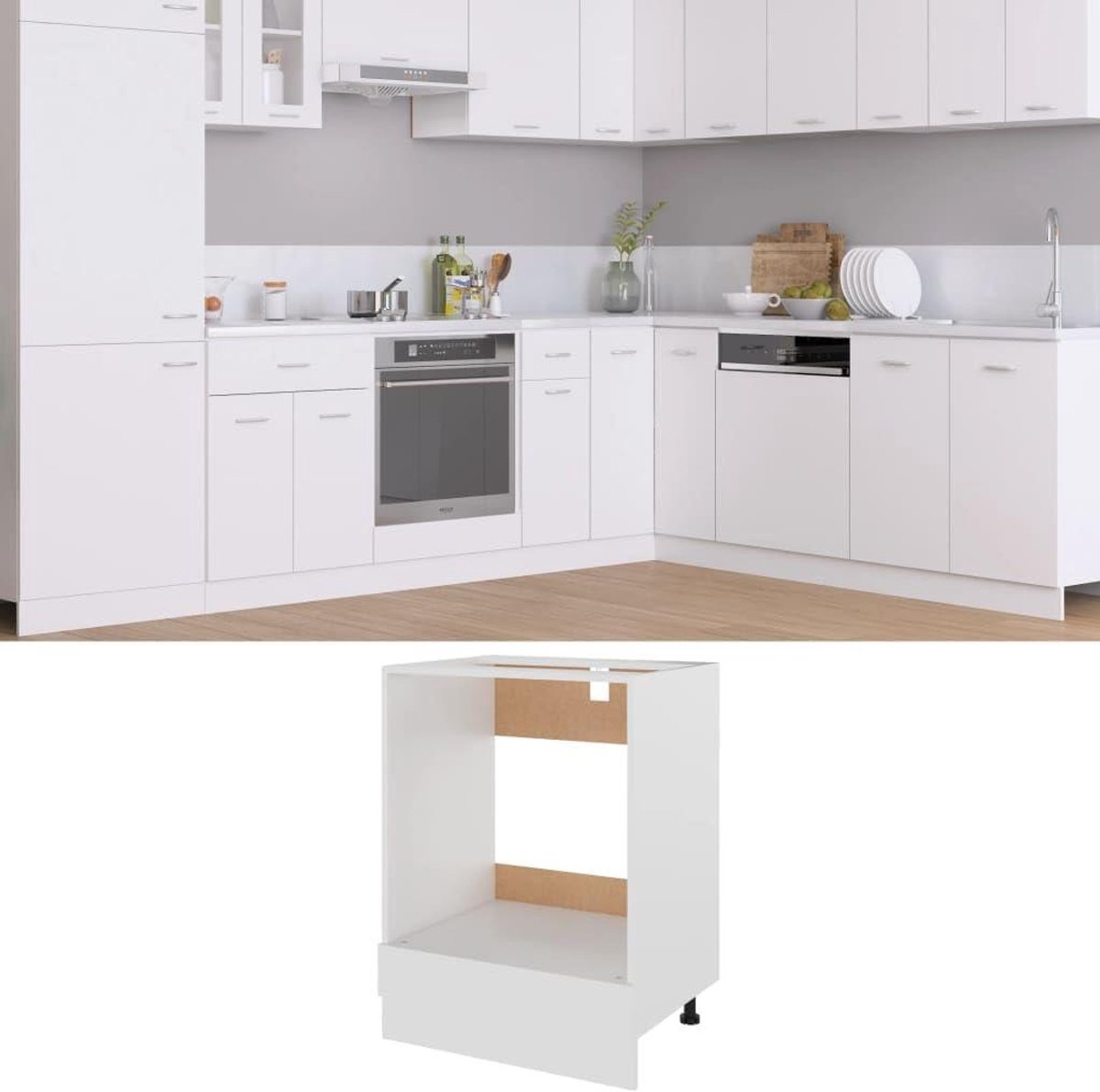 Ovenkast - Keukenkast - Keuken Organiseren - Met Plank - 60x46x815 cm - Wit