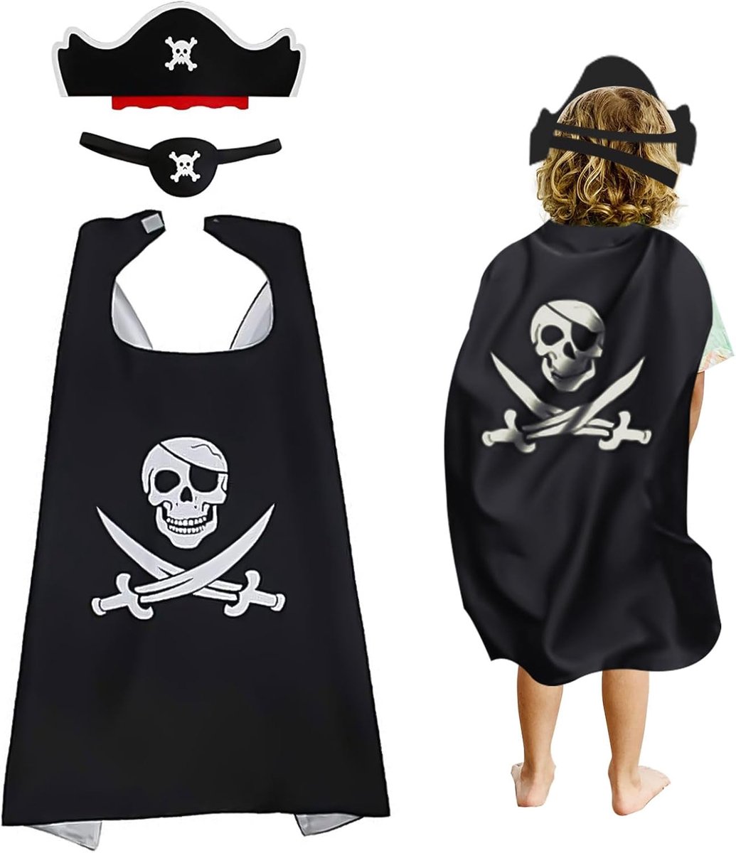 Kostuumset - Piratenkostuum, Piratencape, Piratenhoed en Oogklep voor Kinderen - Halloween, Cosplay, Carnaval en Maskerade