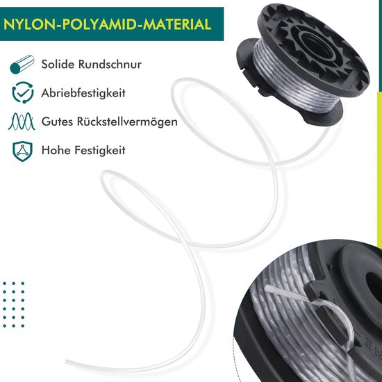 draadspoel F016800569 geschikt voor Bosch Art 23 SL en Art 26 SL reservedraadspoel 4 m lengte Ø 1,6 mm en vervangende trimmerkap F016F04557 (12 spoelen + 2 doppen) — afbeelding 3