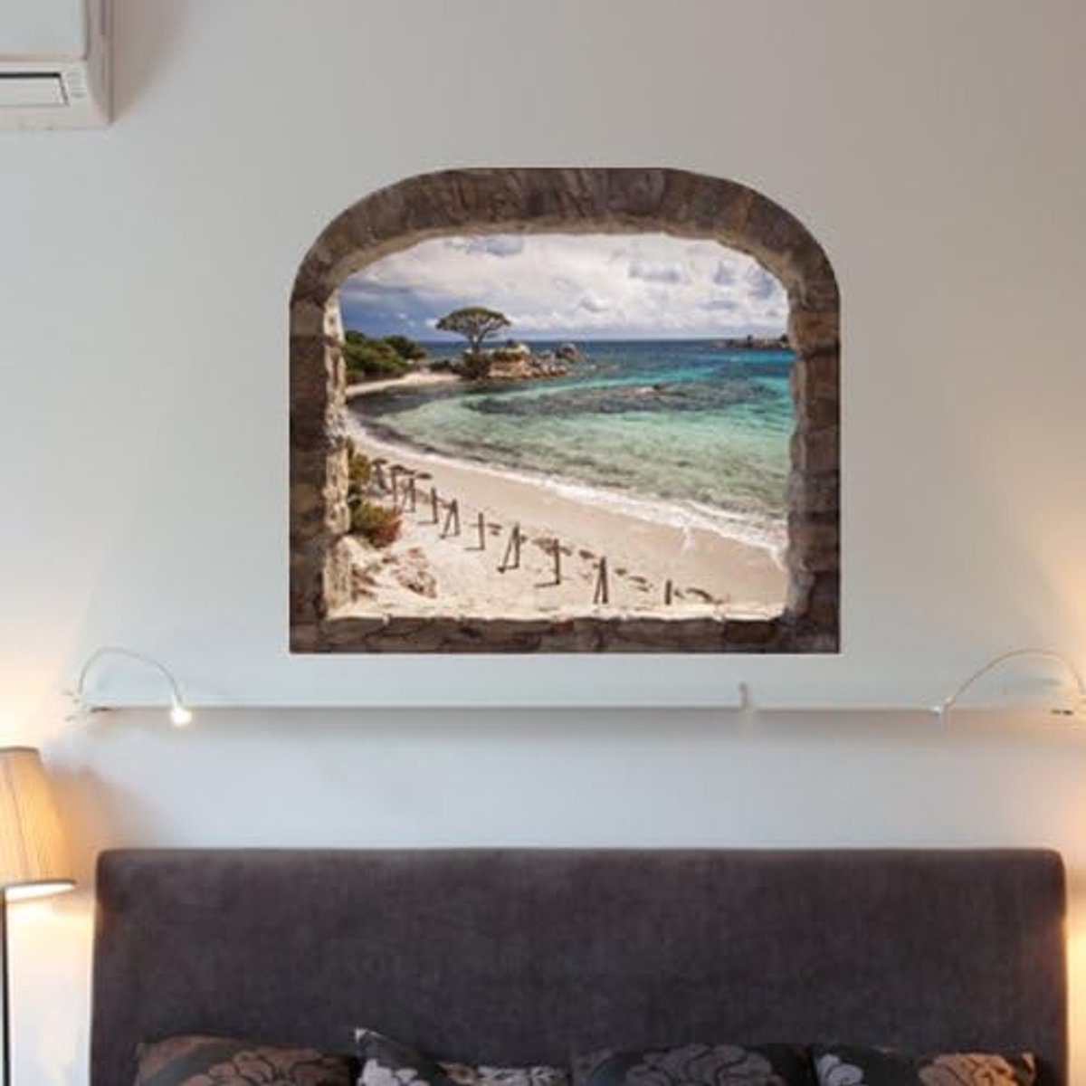 Zelfklevende stickers, 3D-effect, zelfklevend, wanddecoratie, Trompe l'eil de Corsica, voor slaapkamer en woonkamer, H 35 x B 40 cm