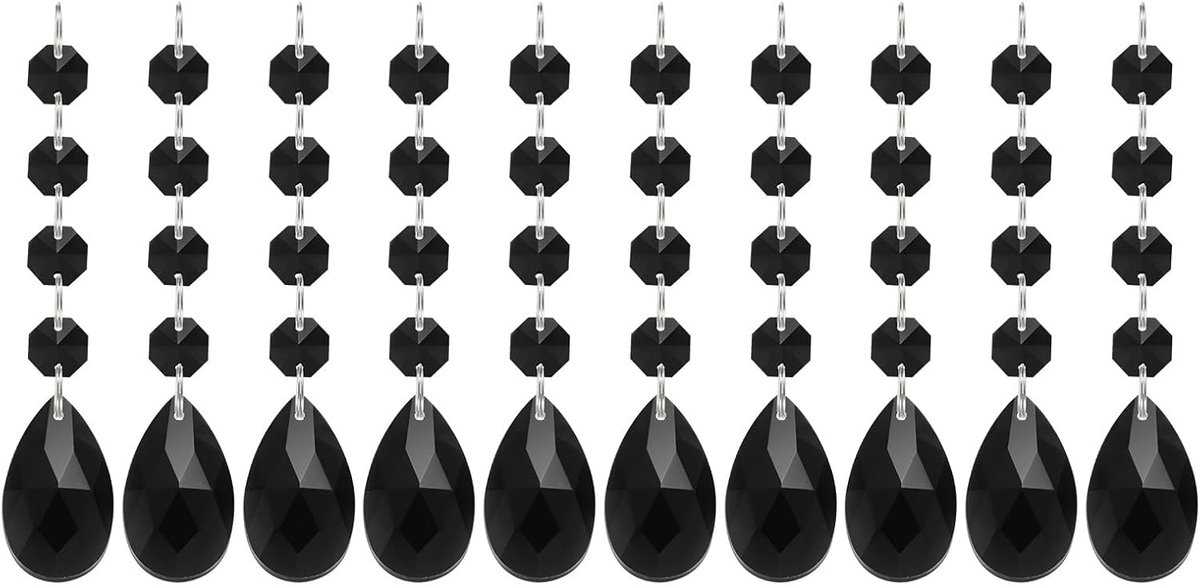 Kristallen druppels voor kroonluchters, 10 verpakkingen met 125 mm lengte, 38 mm prisma's voor kroonluchters, onderdelen om op te hangen voor decoratief knutselwerk, zwart