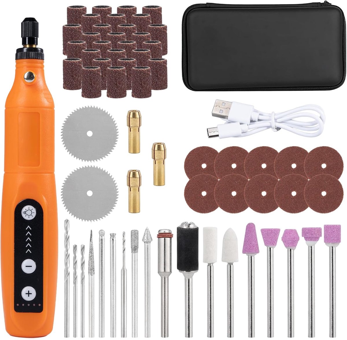 Multifunctioneel gereedschap met accu, met ledlicht, graveerapparaat met 3 versnellingen (5000-15.000 tpm), 3,7 V mini-boor met 58 accessoires voor boren, graveren, polijsten, slijpen