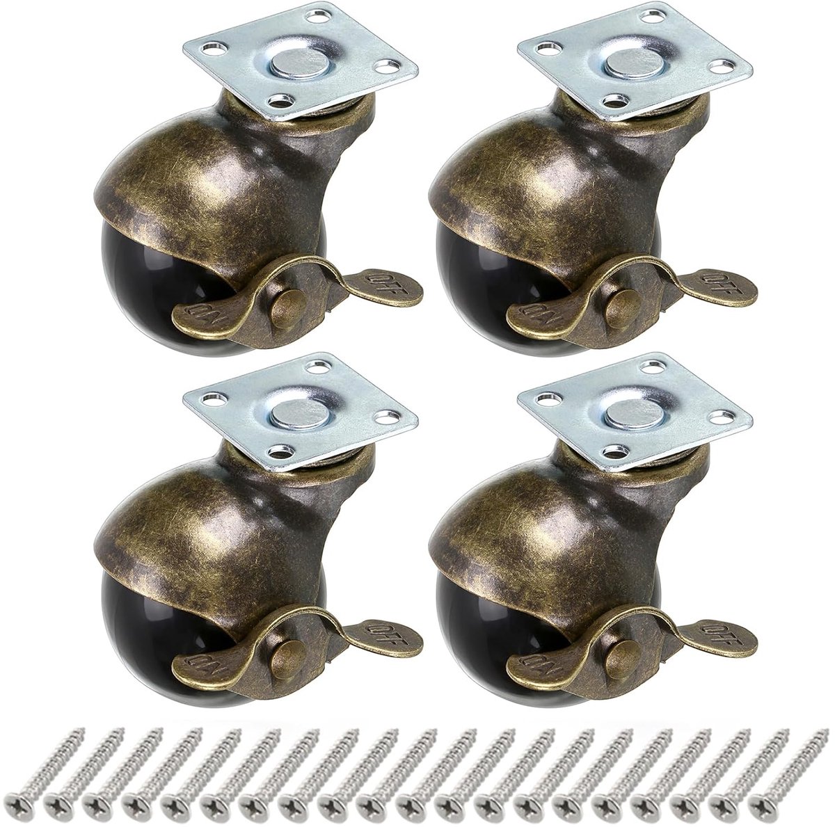 50 mm kogelwiel van brons, 4 stuks wielen voor meubels, ronde kogelwielen met rem, vervanging voor meubels, banken, stoelen, kasten