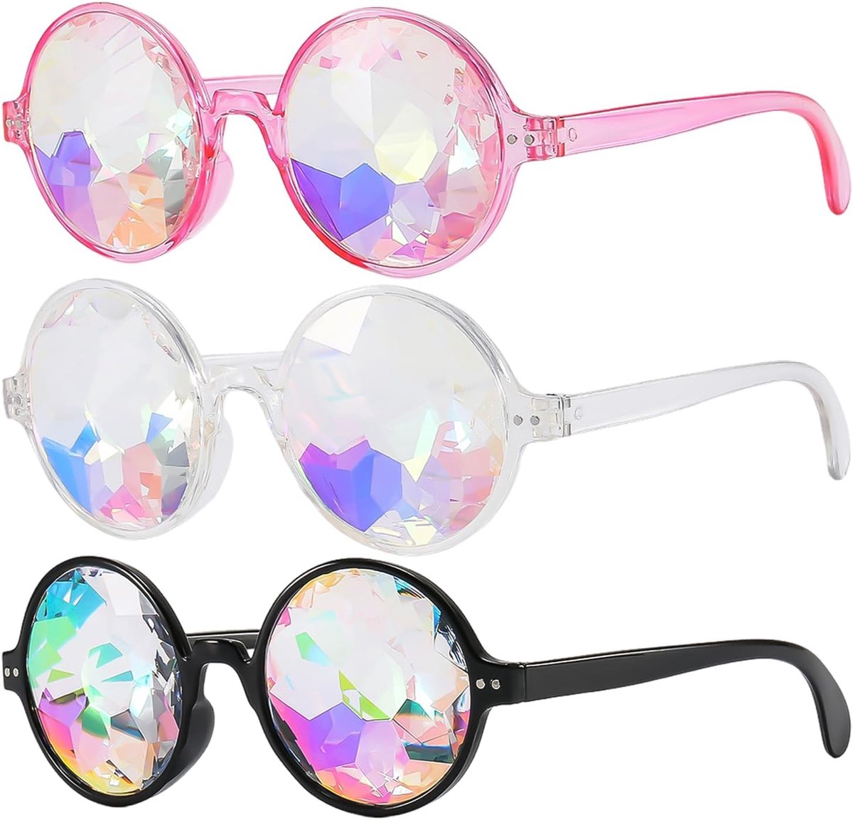3 stuks facetgeslepen mozaïekglazen carnavalsbril carnaval zonnebril festival accessoires caleidoscoopbril