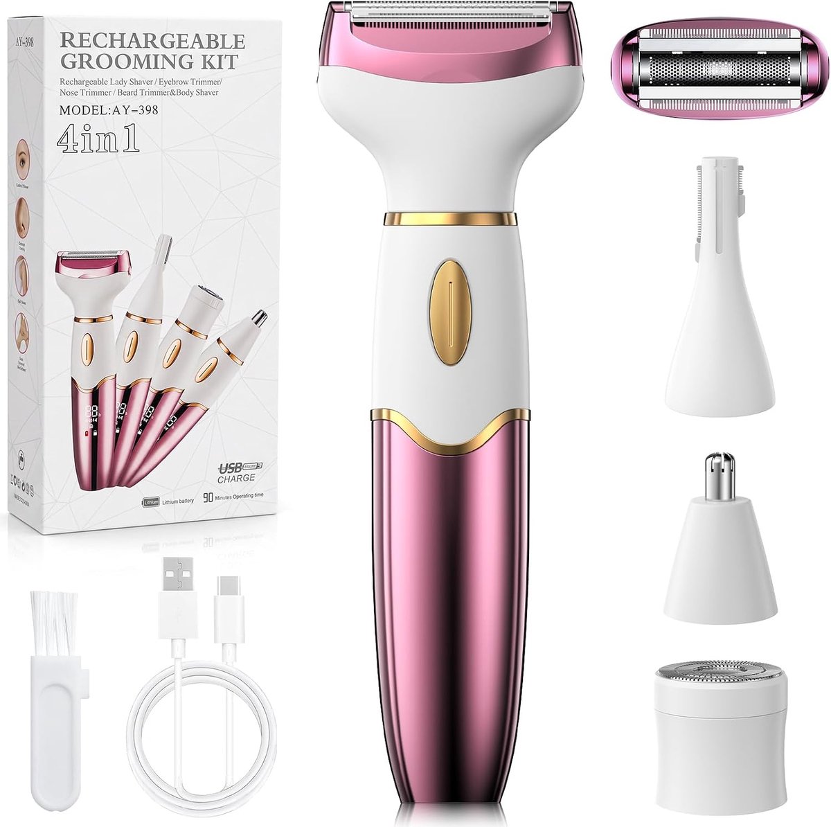 Scheerapparaat voor Vrouwen, 4-in-1 Intiem Scheerapparaat voor Vrouwen, Damesscheerapparaat, Gezichtshaarverwijderaar, IPX7 Waterdichte Trimmer voor Benen, Oksels en Intieme Zone | Voor dames
