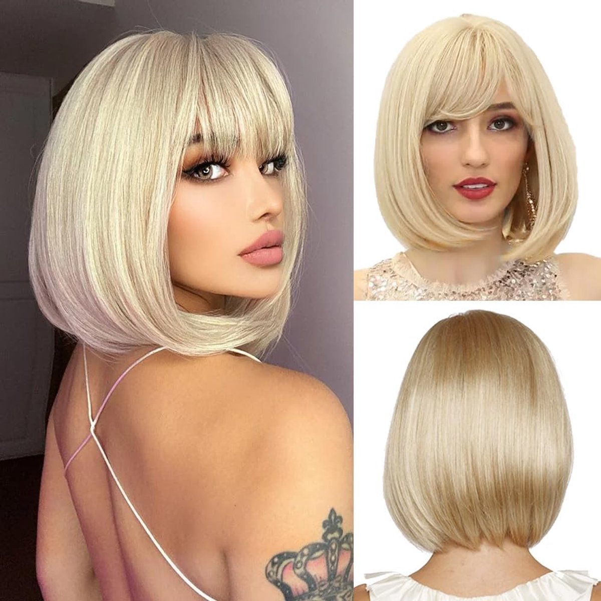 bob pruik met pony, ombre blonde bob voor dames, rechte kort pruik voor vrouwen, synthetisch haar, pruiken voor carnaval, cosplay, dagelijks feest