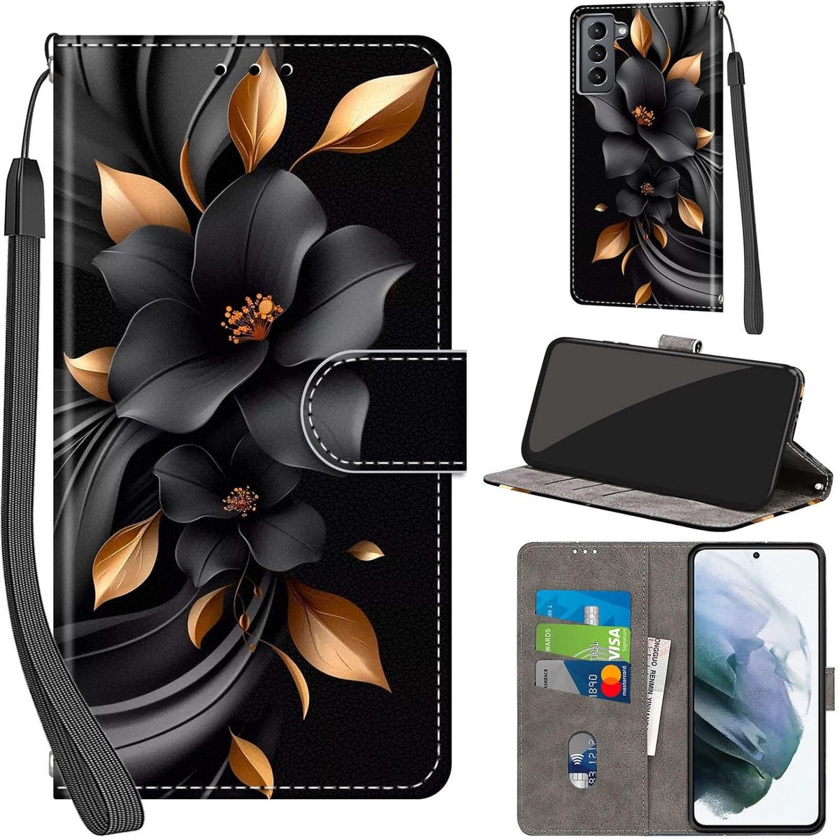 Portemonnee Telefoonhoes voor Samsung Galaxy S22 Bloemen | Premium Leren Inklapbaar, Meerdere kaartvakken & Verstelbare standfunctie, Magneet Beschermhoes voor Samsung S22