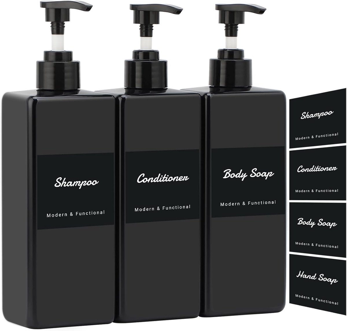 Lege Zeepdispenser Flessen, 3 stuks 500ml Shampoo Flespomp Dispenser, Navulbare Shampoo en Conditioner Dispenser, voor Lotion, Douchegel en Conditioner, Zwart