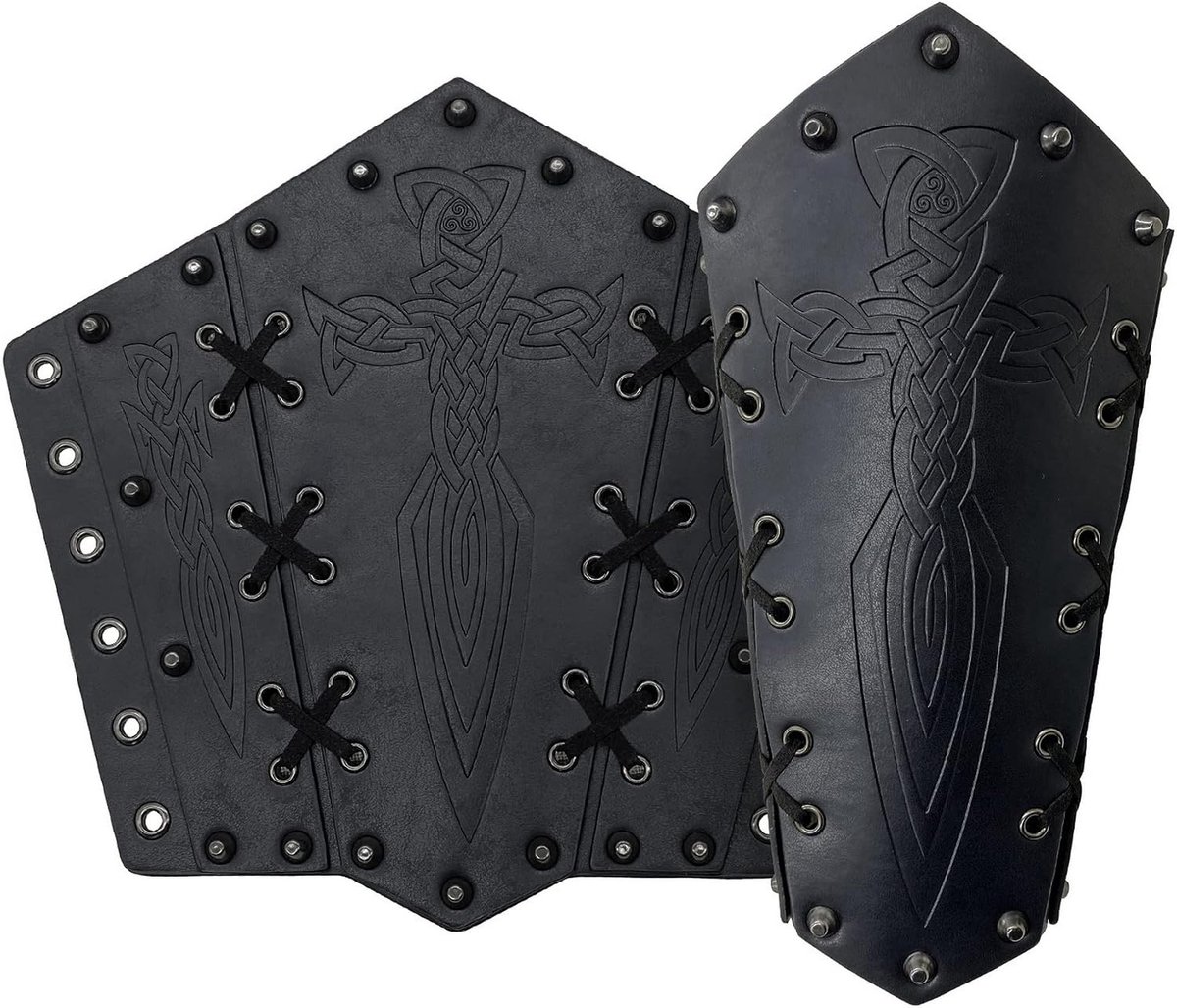 2Pcs Middeleeuwse Faux Leather Arm Guards, Viking Bracers, Retro Leather Arm Gauntlets, Pols Guards voor LARP Halloween
