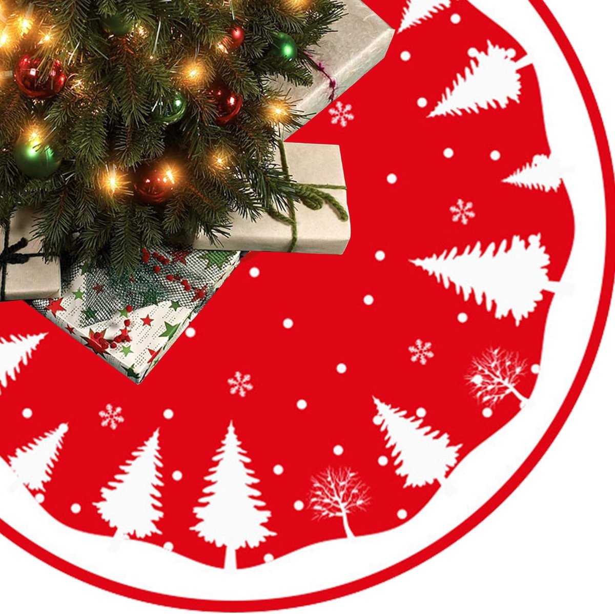 rok, kerstboomdeken, rond, 120 cm, kerstboomdeken, rond, dennenboomdeken, kerstboomdeken, tapijt voor kerstboomversiering (A)