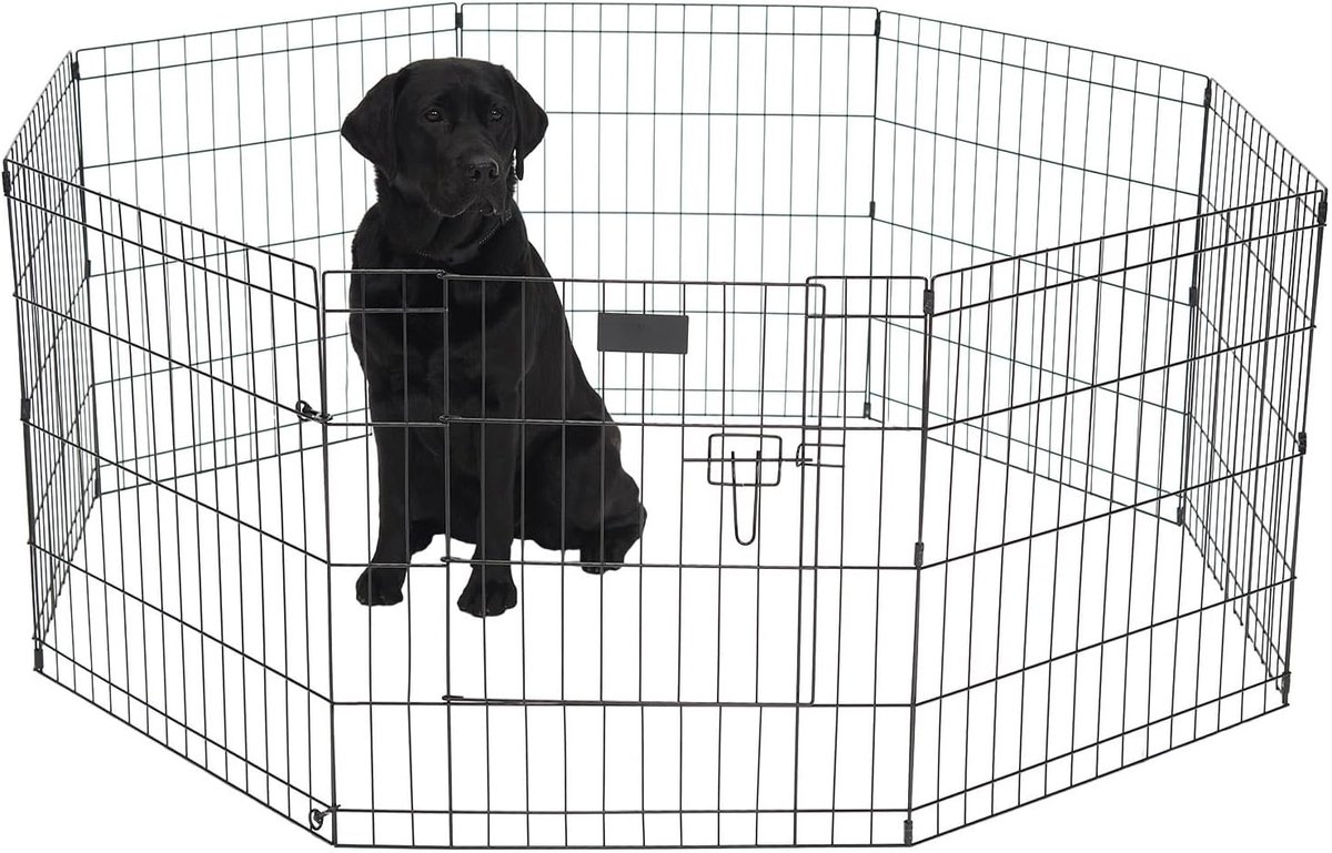 Puppyren - Hondenren - 8 Panelen - 60 x 76 CM - 608 CM Omtrek - Opvouwbaar - Met Deur - Konijnenren - Zwart
