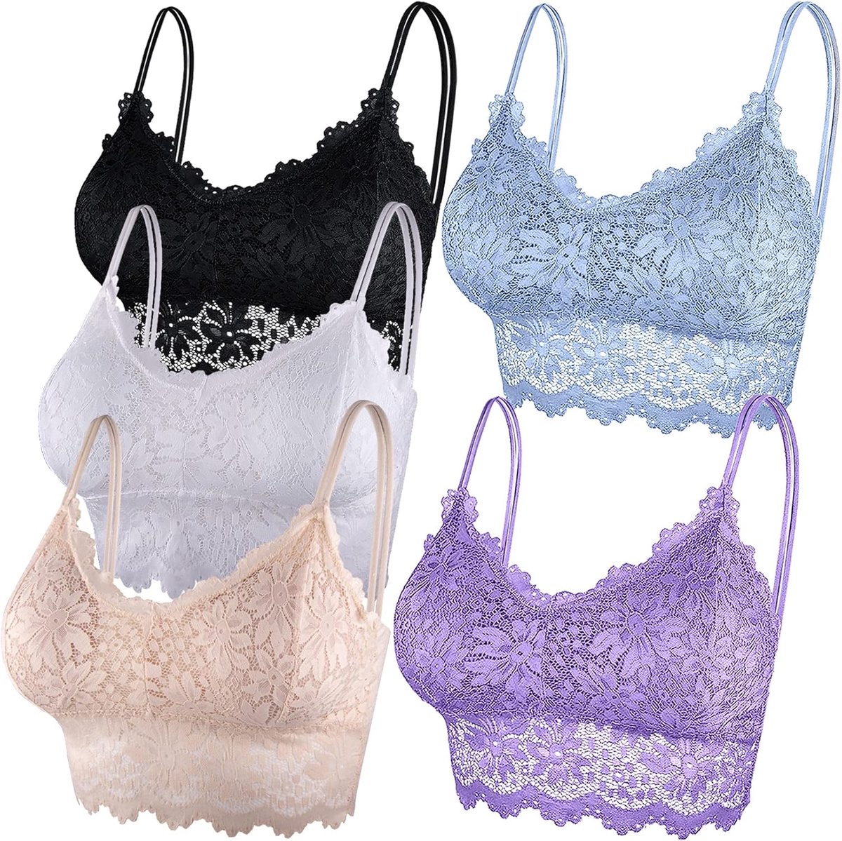 Kanten bralettes voor vrouwen, 5 stuks, gewatteerde bandeau-beha, S/M