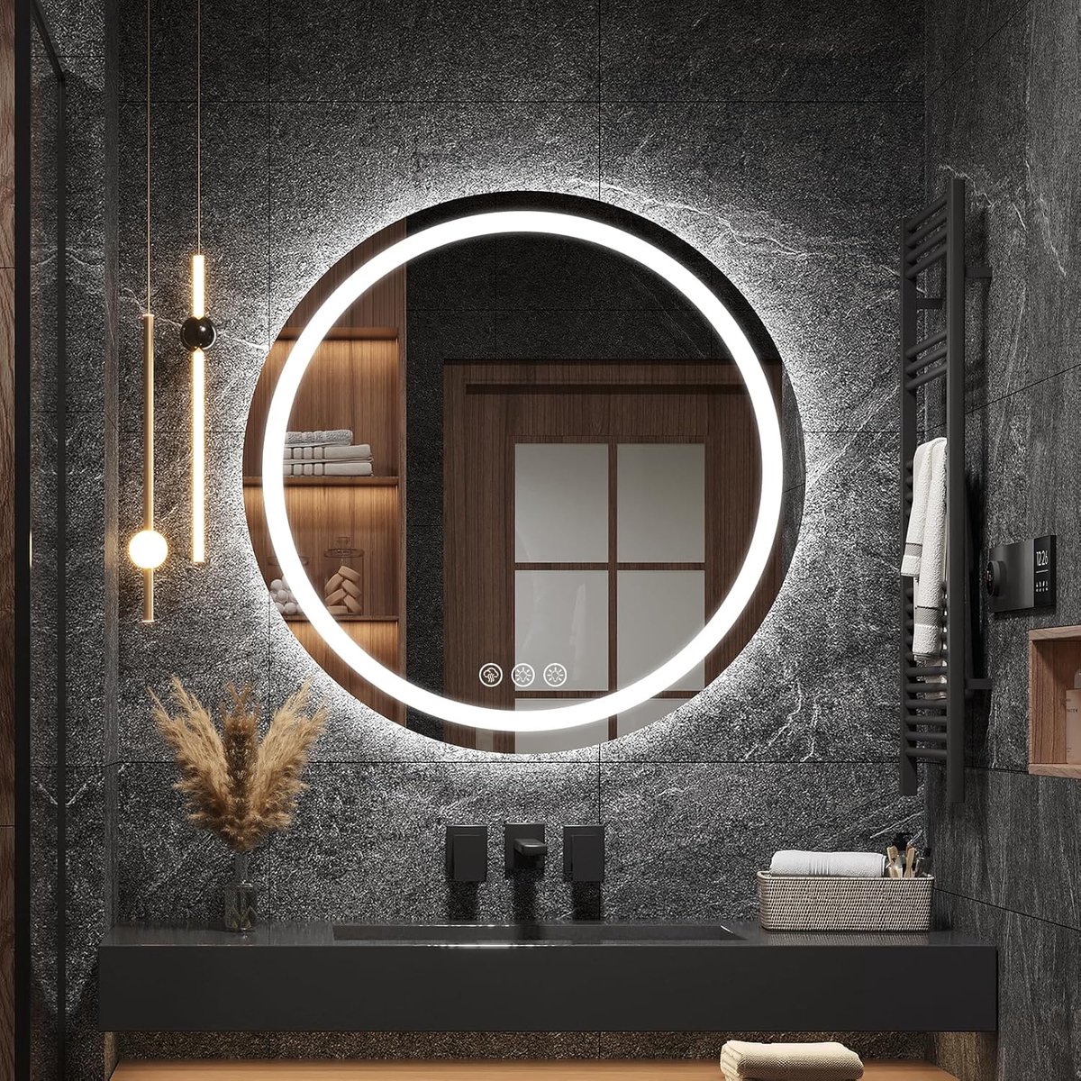 Badkamerspiegel rond 60cm - met verlichting - dimbaar en anti-fog - helder zicht in 5 minuten - ShopVlot