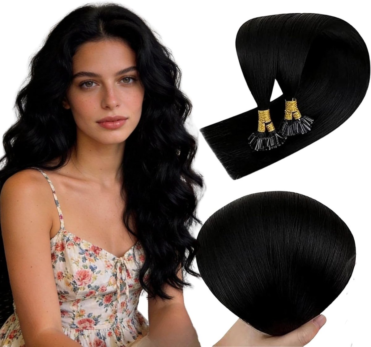 U Tip Menselijk Haar Extensies 22 Inch Jet Zwart U Tip Haar Extensies