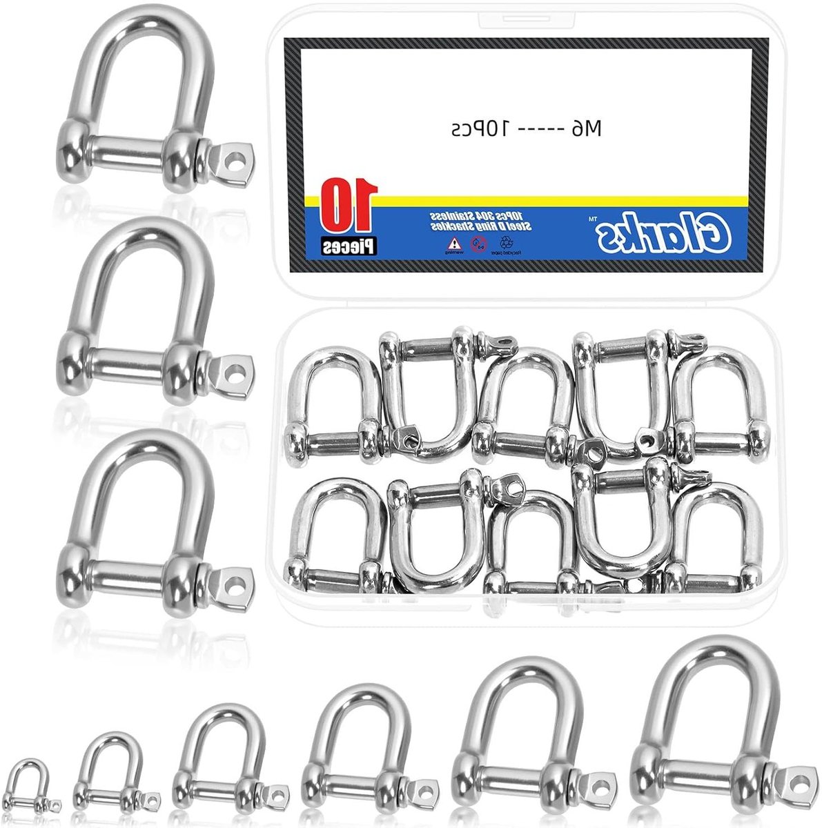 D-Vormige Beugels - Ankerbeugel Staalkabel Beugel - Touw en Kabel Bevestigen - Roestvrij Staal 304 - M6 - Zilver