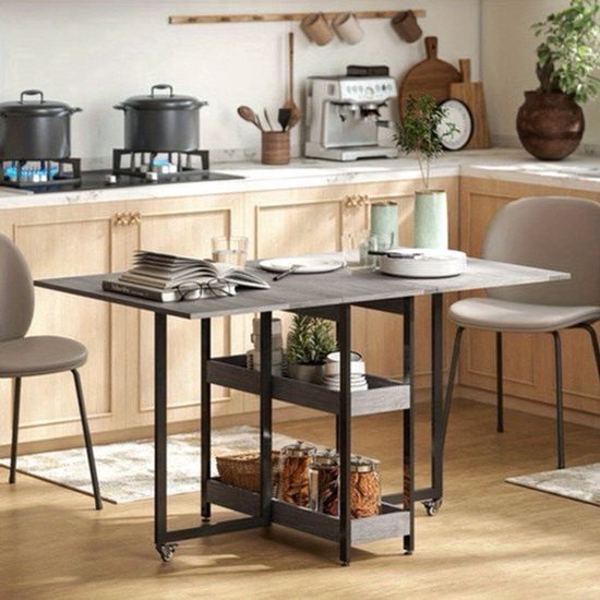 Uitklapbare Eettafel - Inklapbare Tafel - Opvouwbare Tafel - Vouwbare Keukentafel - Ruimtebesparende Tafel - Voor 2-4 Personen - Verrijdbaar Met Vergrendeling - Melamine, Stevig & Makkelijk Schoon — afbeelding 5
