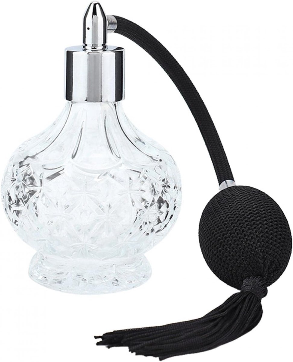 glazen parfumflesje, helder kristal vintage parfumflesje glazen container hervulbare verstuiver parfumflesje make-up tool met lange kwast 80ml
