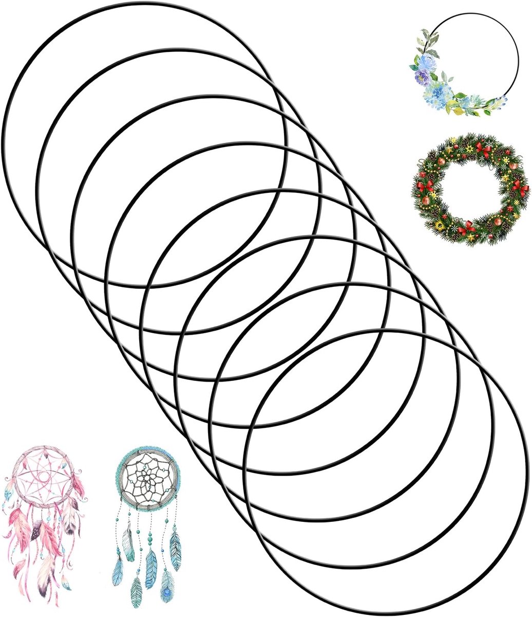 8 stuks 30 cm zwarte metalen cirkel, bloemenhoepel van metaal, ring voor krans voor doe-het-zelf bloemenhoepel, kerstdecoratie, wandhandwerk, bruiloftskrans, cirkel dromenvanger
