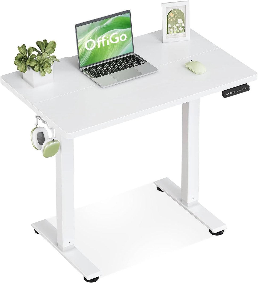SnelShoppen - Elektrisch Hoogteverstelbaar Bureau 80cm, Compact Bureau met 3 Geheugenposities, Ideaal voor Thuiswerk, Kleine Ruimtes, Wit