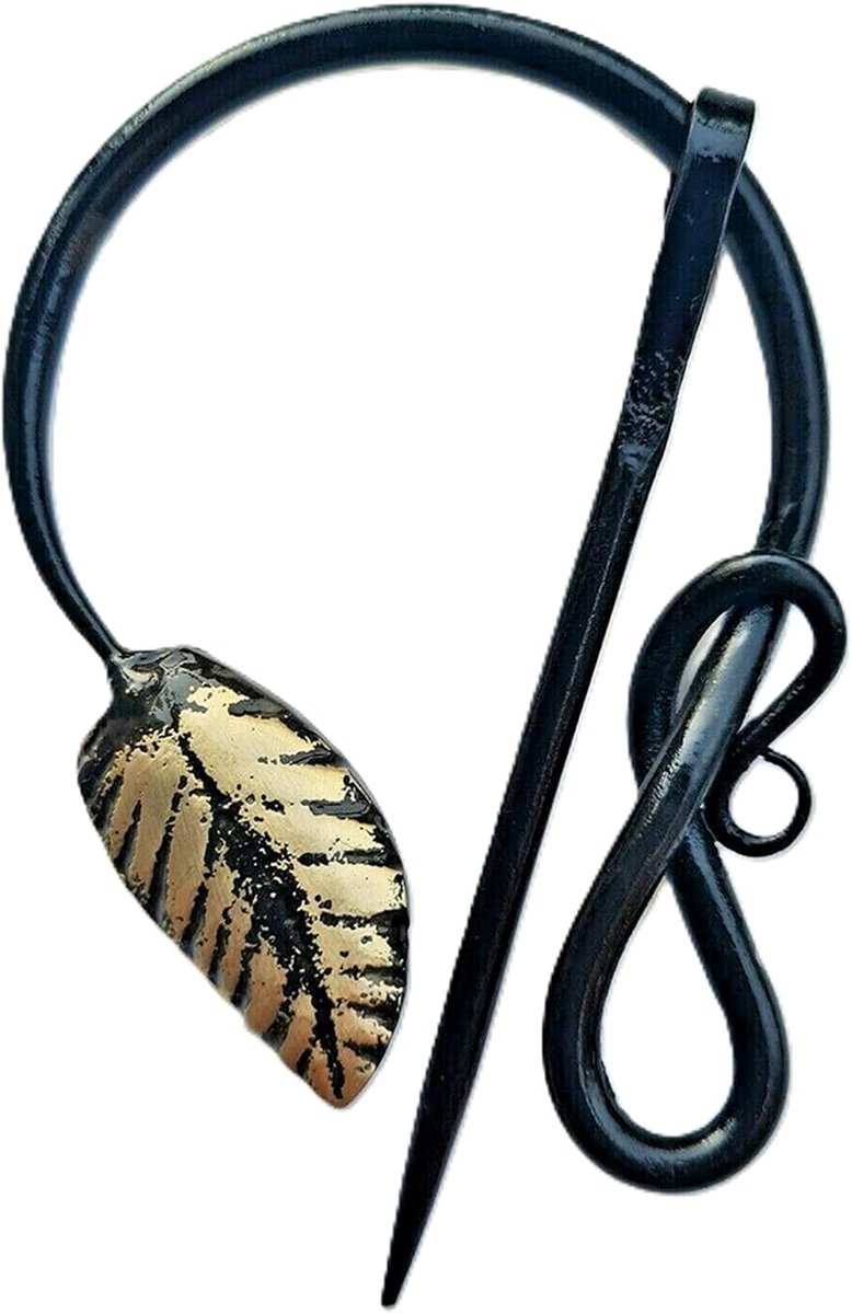 broche | smeedijzeren ring en naald, messing blad | handgemaakte Vikingfibel LARP | kledingnaald gesp | HFRC17, Standaard, smeedijzer, messing