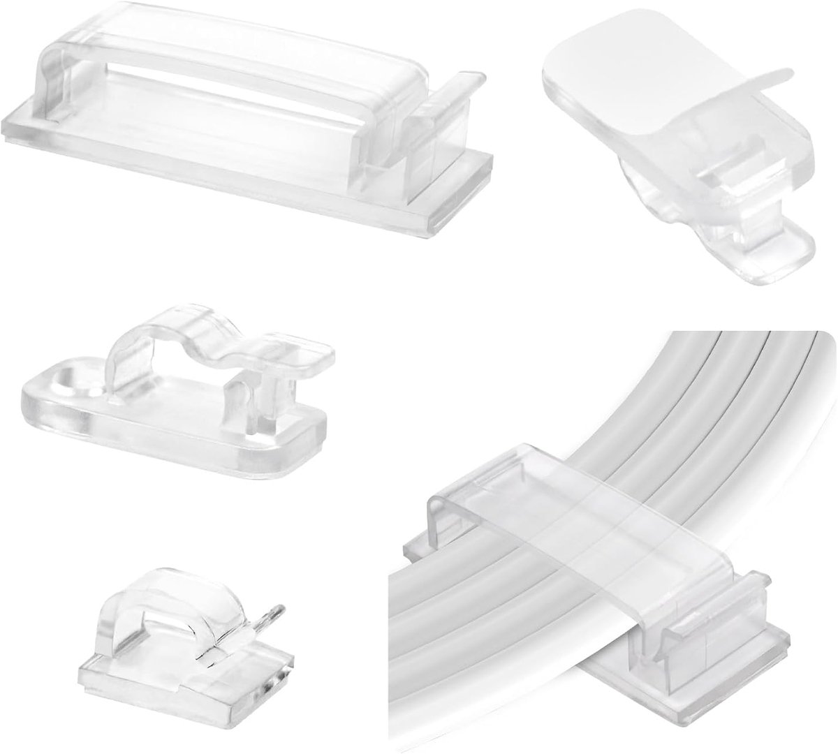 SnelShoppen - 120 Stuks Adhesieve Kabelhouders Set - Transparante Kabelmanagement Clips voor Bureau - 3 Maten (Small/Medium/Large) - Kabelclips voor T