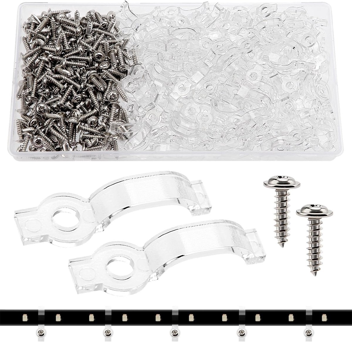 200 Stuks 10mm Strip Montage Clips, LED Strip Beugel, Licht Montage Beugel Bevestiging, met Schroeven, voor 10mm Waterdichte LED Strip (Doorzichtig)