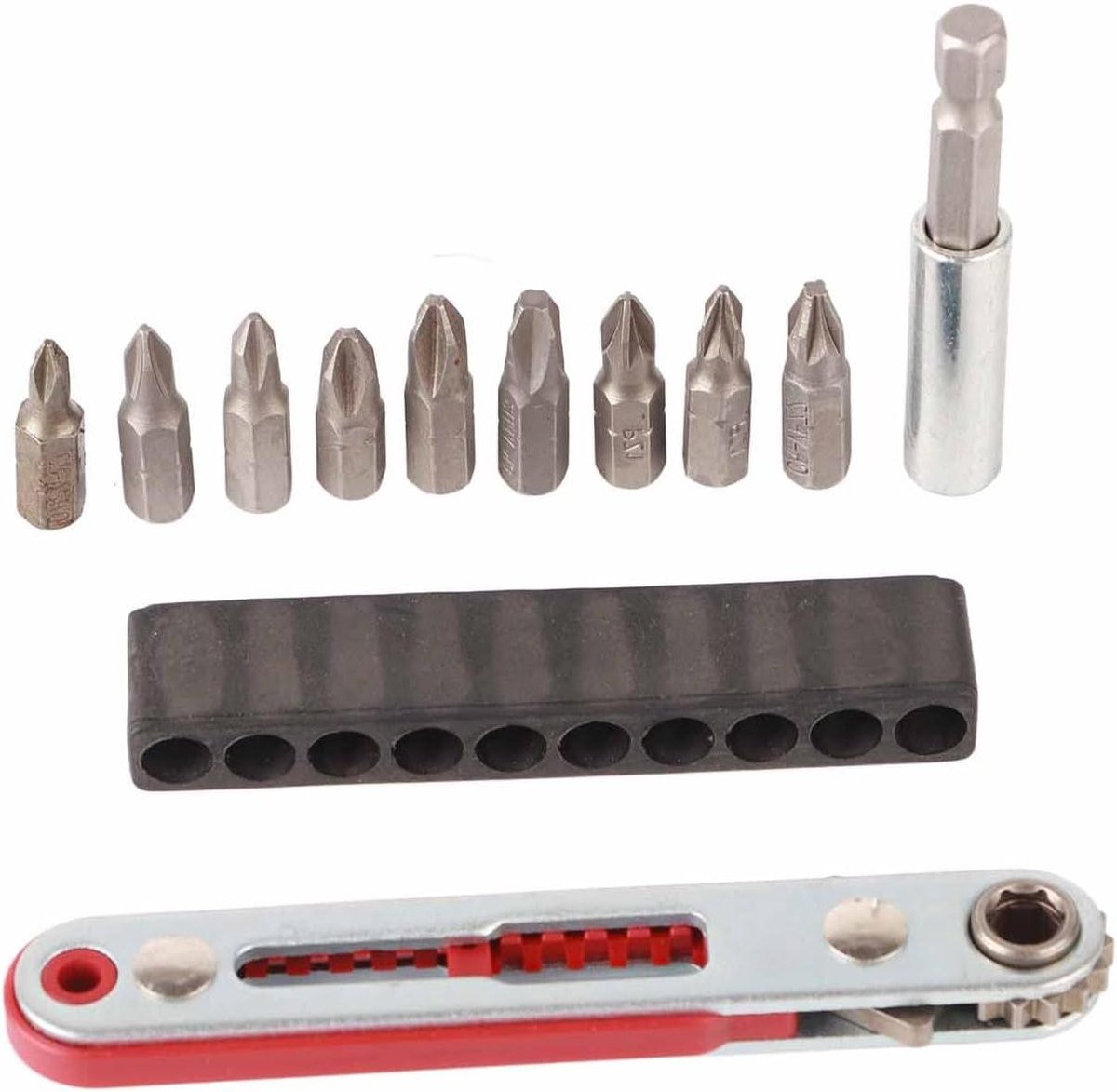 Ratelschroevendraaier Set - Haakse Schroevendraaier - Werken in Krappe Ruimtes - 2-Weg Aanpassing - 1/4 inch - Zilver