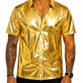 Heren shirt korte mouwen GOUD - Party blouse - Katoen en Polyester - Festival - Hoge kwaliteit - Glanzend