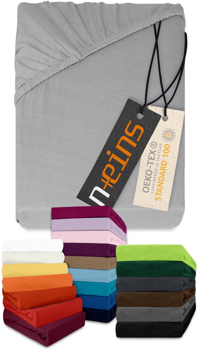 Omgoods - Classic Jersey Fitted Sheet - 180-200 x 200 cm - Zilver