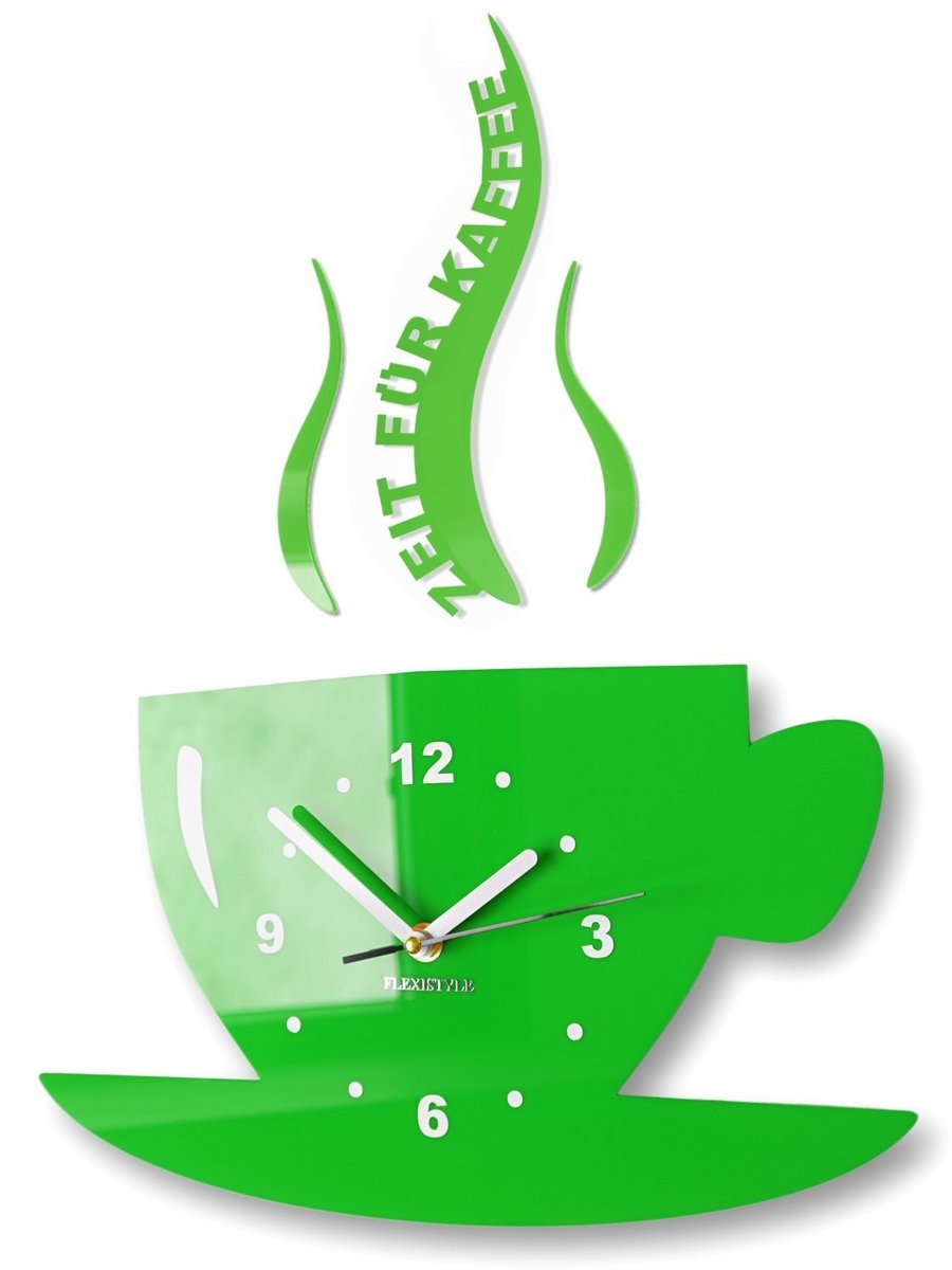 Omgoods - Modern Wandklok Coffee Time - 3D Design voor Keuken (Groen)