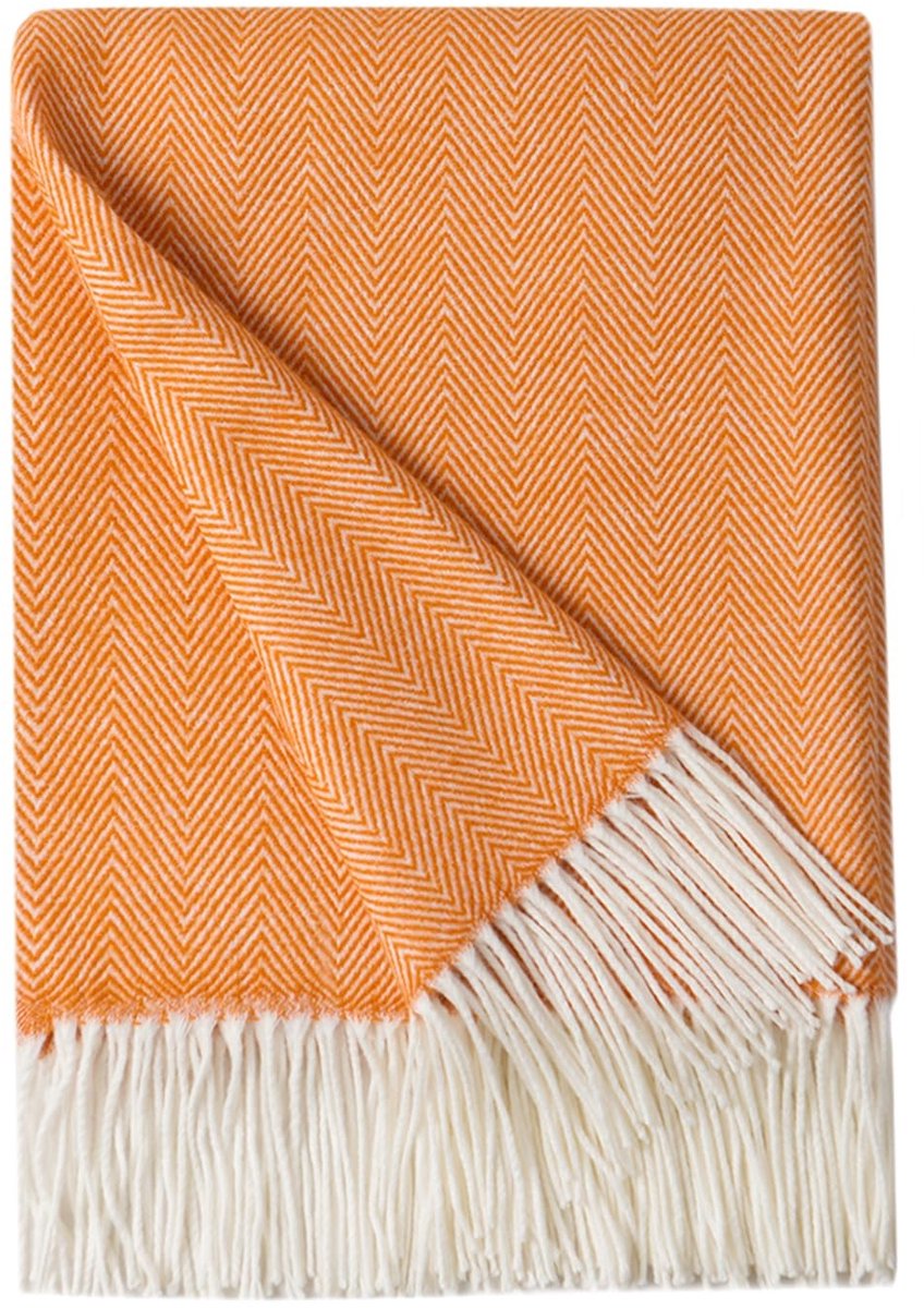 Omgoods - Herringbone Faux Cashmere Fringe Throw Blanket 127 x 152 cm Oranje