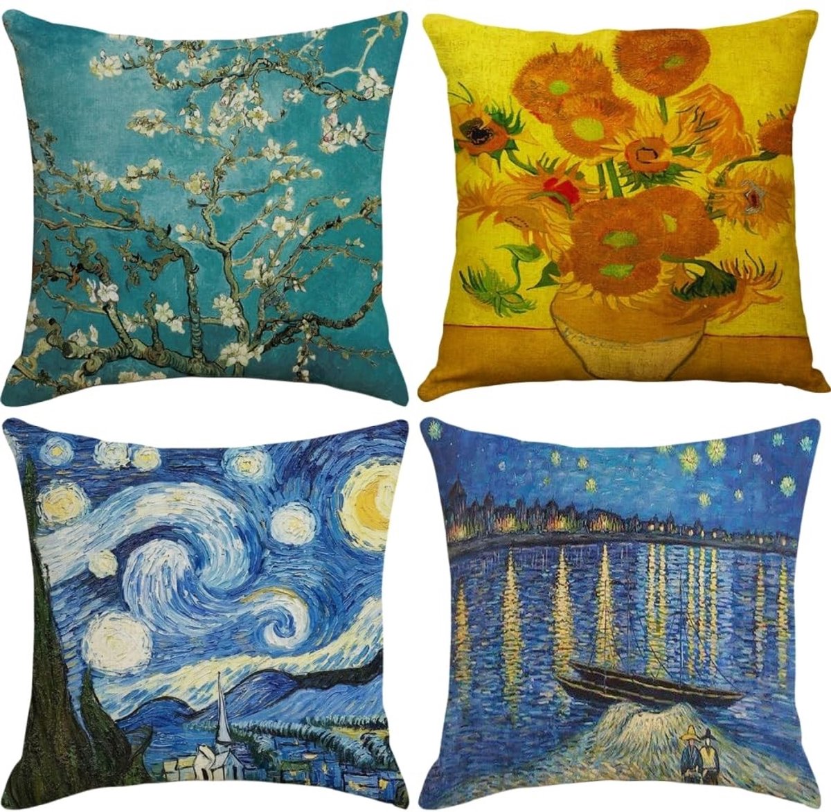 Omgoods - Set van 4 Decoratieve Kussenslopen 45x45 cm in Kunstzinnige Stijl