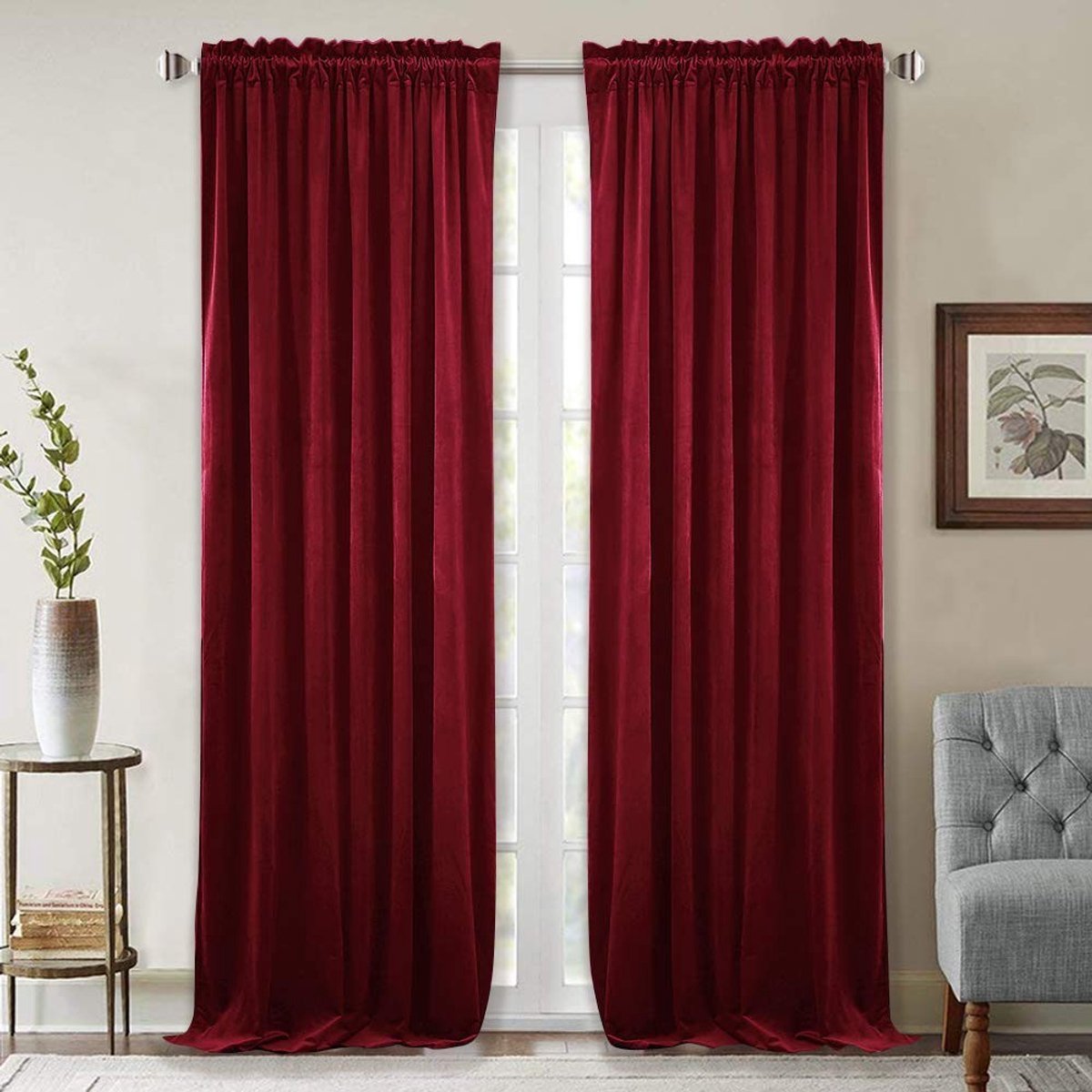 Omgoods - Rode Velvet Gordijnen - 96 Inch, 2 Stuks voor Woonkamer en Theater