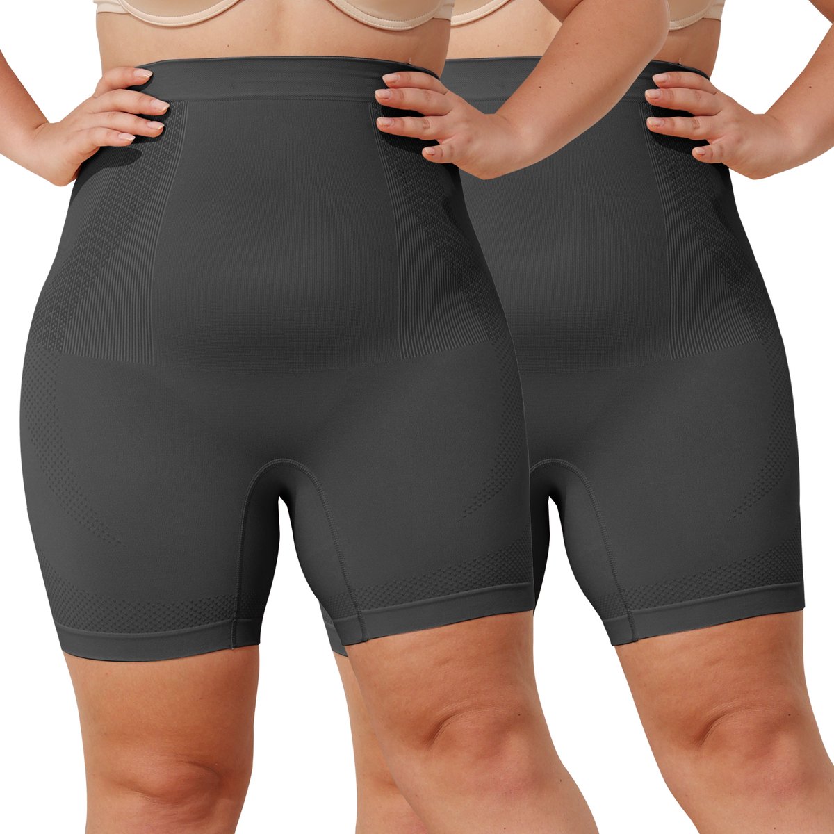 2-Pack Shapewear Dames Corrigerende Short Hoge Taille Plus Size – Naadloze Buikcontrole & Lichte Billenlift - Zwart XL