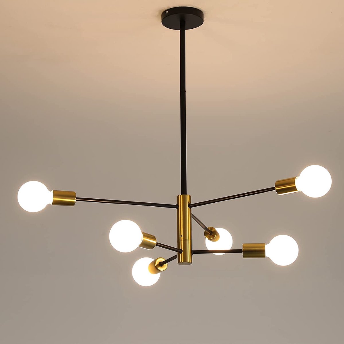 Riserva Industriële Hanglamp Zwart Brons - 6x E27 - Vintage Metalen Kroonluchter voor Woonkamer, Eetkamer en Keuken