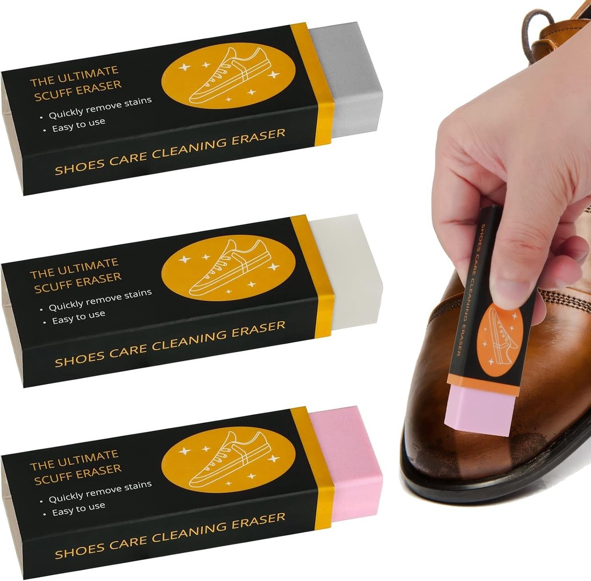 3-delige Schoenreinigingsset met Gum en Textuur, Ideaal voor Suede en Leren Schoenen, Verwijdert Vuil en Vlekken van Sportschoenen en Leren Boots