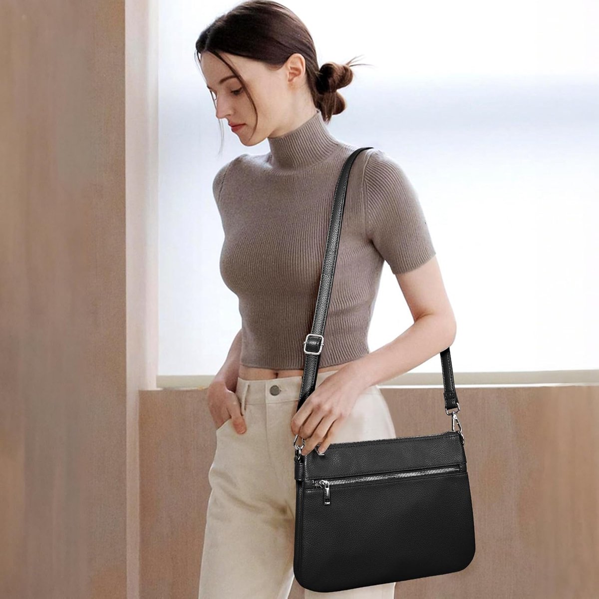 Trendy Crossbody Tas voor Vrouwen, Multi-Pocket Medium Crossbody Portemonnee Veganistisch leer Dames Schouder Handtassen met Verstelbare Riem